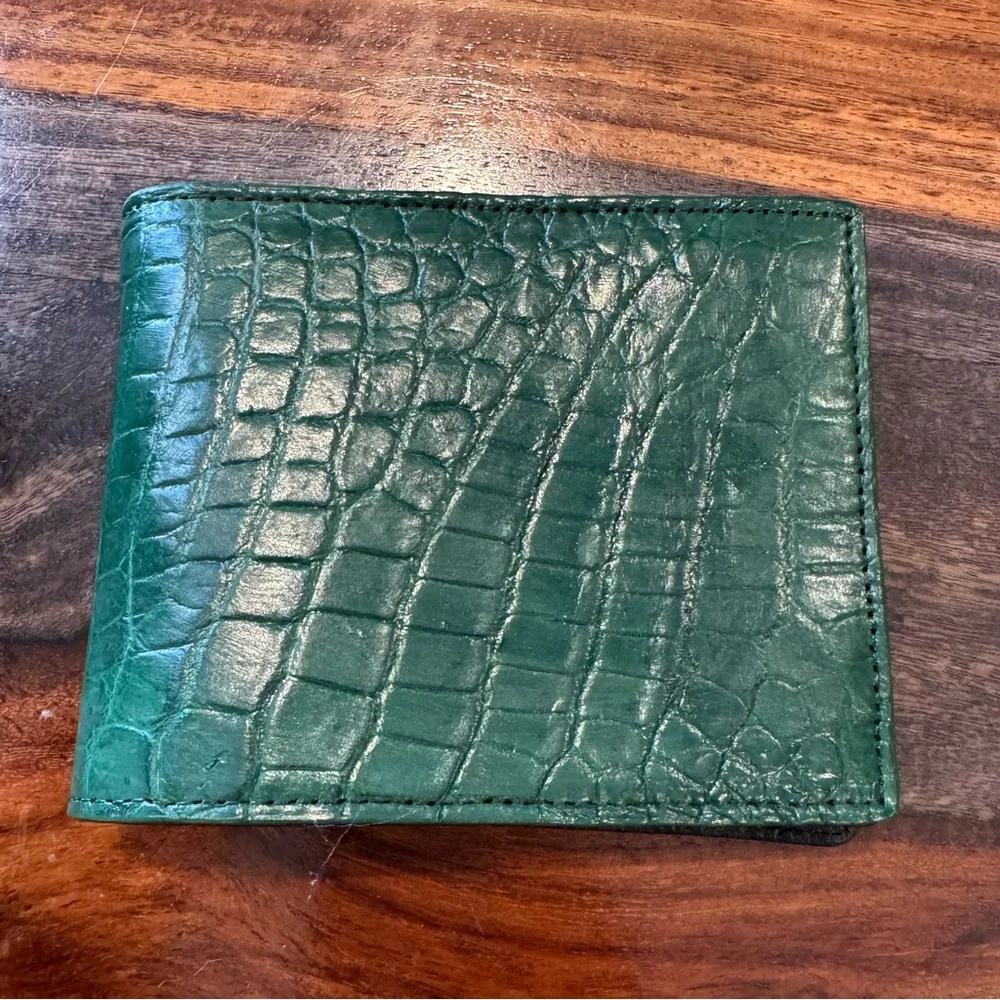Genuine Croc Leather Wallet Dark Olive Color